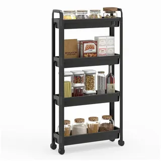 COSTWAY Rollwagen, schmal Nischenregal Küchenwagen auf Rollen Kunststoff schwarz 54 cm x 103 cm x 18.5 cm