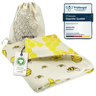 Windelbär Babydecke Bienen 100% Bio Baumwolle GOTS Zertifiziert 75x100 cm Kuschelig Warm Schadstofffrei