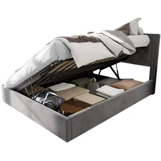 REDOM Polsterbett Tagesbett, Einzel- und Doppelbett (Doppelbett aus Stahlrahmen,Samt,140*200cm,grau, Stauraumbett mit linker und rechter abhebbarer Bettkasten) grau