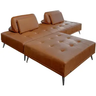 KAWOLA Sofa Wiolo Schlafsofa mit Hocker Wiolo Leder cognac