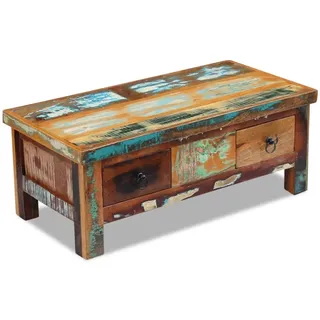 yorten Retro-Stil Couchtisch Schubladentisch Beistelltisch Kaffeetisch aus Recyceltes Massivholz mit Schubladen 90 x 45 x 35 cm (L x B x H)