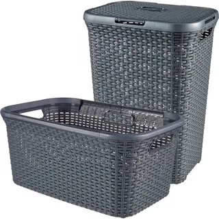 Curver Wäschekorb Style (Set, 2 St), Wäschebox (60L) und Wäschekorb (45L) grau