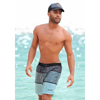 BENCH Badeshorts "Mac", Herren, Gr. L (52), N-Gr, blau (schwarz, blau, hellblau), Microfaser, Polyester, bedruckt, Badehosen Badeshorts, im trendigen Blockstreifen-Look