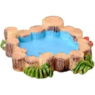 Ssmmam Mini-Holzflor und blauer Harzpool für Puppenhausgärten, Vintage-Wasserszene Dekor für Feengärten, Bonsai-Displays, Dioramen und Mikro-Landschaften (4,9 cm)