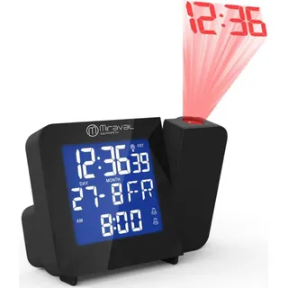 Miraval Funk-Projektionswecker Funkuhr Funkwecker Datumsanzeige Raumtemperatur Batterie Netzbetrieb Digital Reisewecker - 4-MV5992-2 - Schwarz