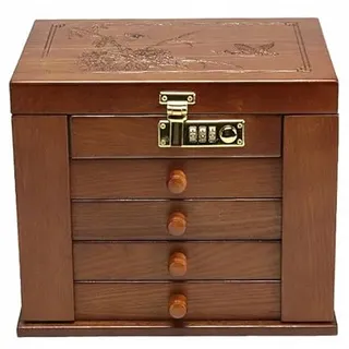 MEHOOSPVN Schmuckkasten Damen Holz Groß, Schmuckkästchen Holz Vintage Abschließbar Schmuckschatulle mit Spiegel, Kosmetikkoffer Schmuckkoffer 5 Ebenen 4 Schubladen, für Armbänder Halskette Ringe
