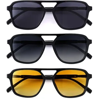 Dwenarry Trendy Sonnenbrille Damen Polarisiert Rechteckige Sonnenbrillen Retro Piloten Brille Set