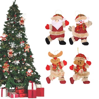 4 Stück Weihnachtsdekoration hängend, Weihnachtsfigur Weihnachtsdekoration, kleine Figur Tanzender Alter Mann Schneemann Hirsch Bär Stoffpuppe hängend Geschenk Weihnachtsbaumschmuck