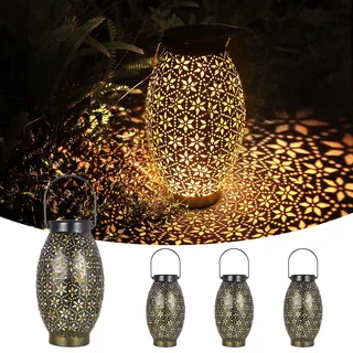 Görvitor Solarlaterne für Außen 4 Stück, LED Solar Laterne für Draußen Hängend IP65 Wasserdicht Metall, Orientalische Gartenleuchten Solar Warmweiß für Balkon Veranda Tisch Gartendeko Weihnachten