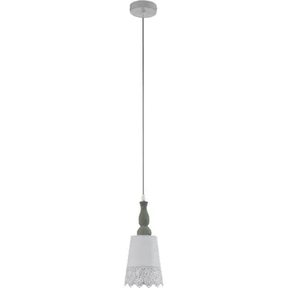 EGLO Pendelleuchte Talbot 2, 1 flammige Hängelampe Vintage, Retro, Landhausstil, Hängeleuchte Holz und Stahl, Esstischlampe, Wohnzimmerlampe hängend in Grau, Weiß, E27 Fassung