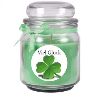 HS Candle Duftkerze & Bonbon Glas Viel Glück Kokos Grün