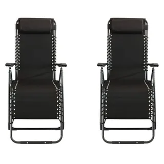 2 x Garten Relax Liegestuhl mit Kopfkissen Black Klappstuhl mit Kopfpolster