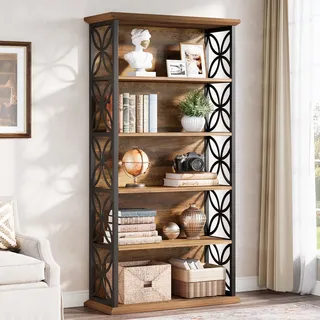 Tribesigns Bücherregal mit 6 Ebenen, industrielles 71 Zoll Bücherregal mit Metallrahmen, freistehende offene Aufbewahrungsregale für Home Office, Wohnzimmer, Schlafzimmer