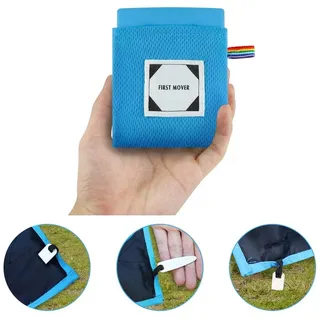 X-Labor Ultraleicht Mini Picknickdecke Stranddecke wasserdichte sandabweisende wärmeisoliert kompakt Nylon Tragbare Camingmatte Pocket Blanket blau 110x150 cm