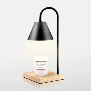 Kerzenwärmer mit Holzbasis, Dimmbares Schmelzlicht, Moderner Duftkerzenhalter für Zuhause, Hotel und Yoga (Schwarz)