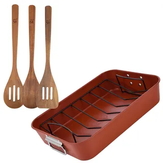 San Ignacio Agros 3-teiliges Küchenhelfer-Set aus Holz - Brown / Orange - 40 x 28 cm