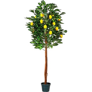 Kunstbaum Künstlicher Zitronenbaum Kunstpflanze Dekobaum Zitronenbaum, PLANTASIA, Höhe 180,00 cm, 180 cm, 30 Zweige & 20 Früchte, Echtholzstamm gelb