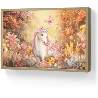 NACHTTISCHLAMPE MIT AKKU Einhorn - Blumen - Schmetterling - Rosa 60x40 cm