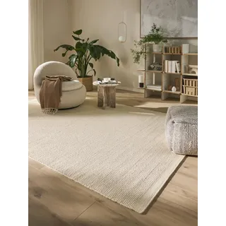 benuta Pure Wollteppich Rocco - Weiß 250x350 cm - Handgewebt - Rechteckig & im Style: Wolle, Uni, Boho, Hygge & Cozy, Minimalistisch - Pflegeleicht für Wohnzimmer Schlafzimmer
