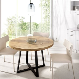 Fester-Tisch Daureli, Mehrzweck-Esstisch, runder Tisch für die Küche oder das Esszimmer, 120 x 120 x 75 cm, Nodi-Eiche
