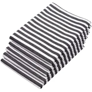 ZOLLNER Geschirrtuch Malmö 50 x 70 cm, 100% Baumwolle, weiß-schwarz, gestreift- 5 Stück