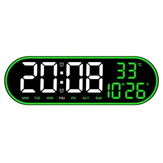 yozhiqu Wanduhr Große LED-Digital-Wanduhr, Temperatur- und Datumsanzeige (Elektronische Wanduhr mit Fernbedienung, fünf Helligkeitsstufen) grün