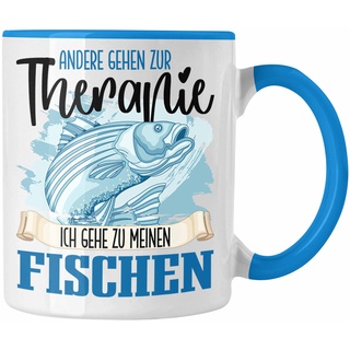 Trendation - Angler Tasse Geschenk für Fisch Besitzer Therapie Lustiger Spruch Geschenkidee (Blau)