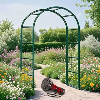 Schwer Rosenbogen Verzinkt Gartenbogen, Wetterfest Rosenbogen Aus Metall Stabil Für Kletterpflanzen Freistehend, Gartenlaube, Rosengestell Torbogen 120 140 180 200 240 280cm(Grün,W120 X H220cm)