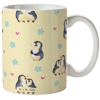 Mr. & Mrs. Panda Tasse Pinguin umarmend - Gelb - Geschenk, Teebecher, Tasse Motive, Umarmung, Keramik gelb Ø 8 cm x 8 cm x 9.3 cm