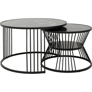 Kare Design Couchtisch Roma (2/Set), Schwarz, Couchtisch, Beistelltisch, Stahlgestell, Marmor Tischplatte, 50x80x80cm (H/B/T)