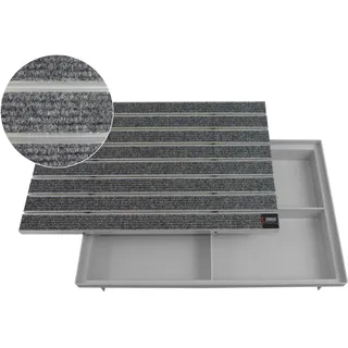 Emco Eingangsmatte DIPLOMAT + ACO Bodenwanne 75mm Kunststoff   60x40cm   Large Rips Hellgrau