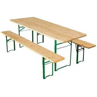 Sunfun Bierzeltgarnitur  (3 -tlg., Nadelholz/Stahl, Klappbar, Naturbraun/Grün, Tisch  (L x B x H): 220 x 50 x 77 cm, Bank  (B x T x H): 220 x 25 x 49 cm, Ohne Rückenlehne)