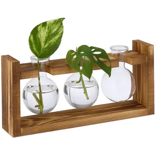 Relaxdays Reagenzglas Vase mit Ständer Braun,Transparent