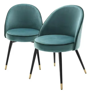 Casa Padrino Luxus Esszimmerstuhl Set Türkis / Schwarz / Messing 55 x 64 x H. 83 cm - Esszimmermöbel - Luxus Kollektion