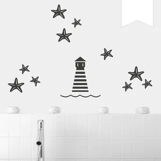 Wandkings Leuchtturm und Seesterne Set Wandtattoo - Farbe wählbar