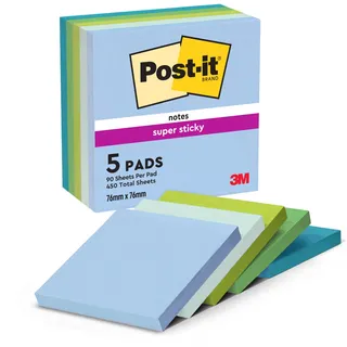 Post-it Post-it® Super Sticky Notes Oasis Collection Haftnotizen extrastark farbsortiert, 5 Blöcke