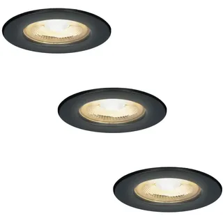 HOFTRONIC 3x Nola - LED Einbaustrahler 68mm Schwarz - IP65 Wasserdicht für Außen, Dachüberstand und Bad - 5W 450lm - 2700K Extra Warmweiß - Deckeneinbauleuchte Einbauspots