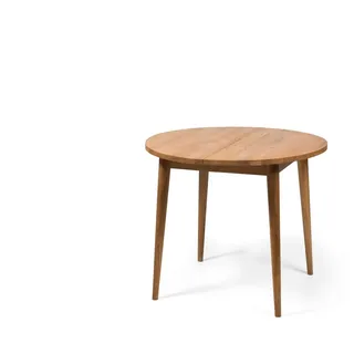 Woodek Design Esstisch BO, aus Eichenholz mit Mattlackierung, ⌀ 90cm, 1 Verlängerung (Massivholz, 1-St., 1 Tisch), Küchentisch im skandinavischen Design beige