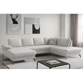 sit&more Wohnlandschaft SIT & MORE "Morris Jubi, Breite 300 cm", reinweiß, Sofas, B/H/T: 300cm x 83cm x 202cm, NaturLEDER, Ottomane rechts, Mit Armteilverstellung,Mit Bettfunktion, Wohnlandschaft, mit Armteilfunktion, optional mit Bettfunktion, B:300cm H:83cm 