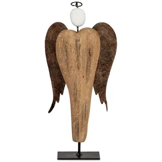 dekotrend.gallery Engelfigur Deko Engel Holz Metall Flügel auf Ständer Figur Elfe Skulptur Objekt, Holzengel Dekofigur Dekoskulptur Dekoobjekt