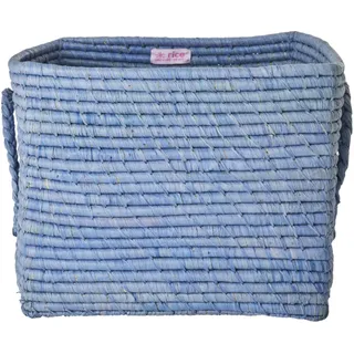 RICE Quadratischer Raffia Aufbewahrungskorb, 30 x 30 x 25 cm, blau