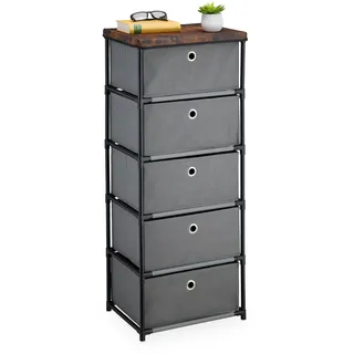 Relaxdays Kommode mit 5 Stoffschubladen 105 x 43 x 33 cm Grau/Braun/Schwarz