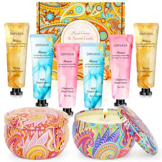 Handcreme &Duftkerzen Geschenkset für Frauen丨Geschenke Geburtstage, Muttertag, Valentinstag, Jahrestage 丨6 Handcreme +2 Duftkerze丨Geschenke für Mamá, Amiga, Novia