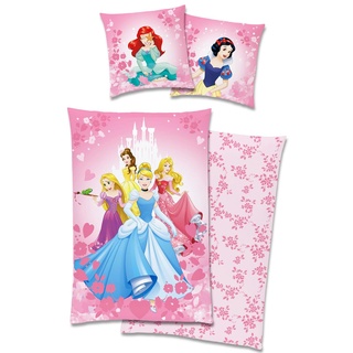 Disney Princess Prinzessin Arielle Cinderella Rapunzel Belle Aurora Bettwäsche 80x80 + 135x200cm 100% Baumwolle