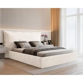 VALLH Polsterbett Bett 200x220 mit bettkasten Beige Samt - Kissenkopfteil mit lattenrost (Sofia Piano 01) - Weiß