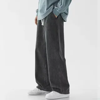Stilvolle Baggy-Jeans für Herren, lockeres gerades Bein, ideal für Frühlings- und Sommertage (L Grau)
