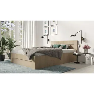 FURMEB24 - WER - 180 x 200 cm Bettgestell mit Lattenrost - Metall Bettrahmen mit ger€umigem Boxkasten - Bett in Holzoptik - Eiche Sonoma - Braun