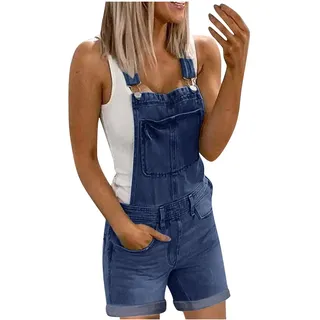 Jeans Jumpsuit Damen Sommer Kurz - Latzhose Damen Arbeitshose Denim Overall Damen mit Löchern Taschen Jeanshose Romper Lässig Slim Fit Einteiliger Kurze Hose Jumpsuits Frauen Teenager Mädchen