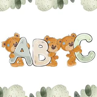 Wandtattoo Klein Höhe Buchstaben ABC Bärchen für Kinderzimmer