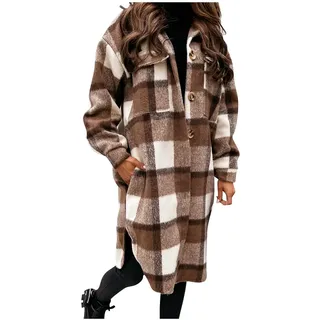 SumLeiter Damen Wollmantel Kariertes Langarmshirt Vintage Freizeithemd elegant Lange Ärmel Hemdbluse Lässige flanellhemd Locker Wollhemd Mode Freizeithemd Herbst und Winter warmer holzfällerhemd